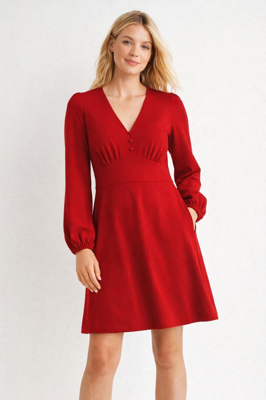 Boden V Neck Jersey Tea Mini Dress Womens Size 12 Long Red Short New